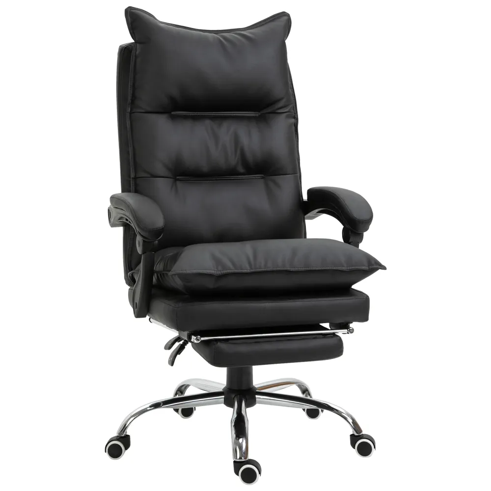 Easycomfort Poltrona da Ufficio Finta Pelle Nera, Sedia Direzionale Altezza Regolabile con Schiena Alta Reclinabile 155° e...