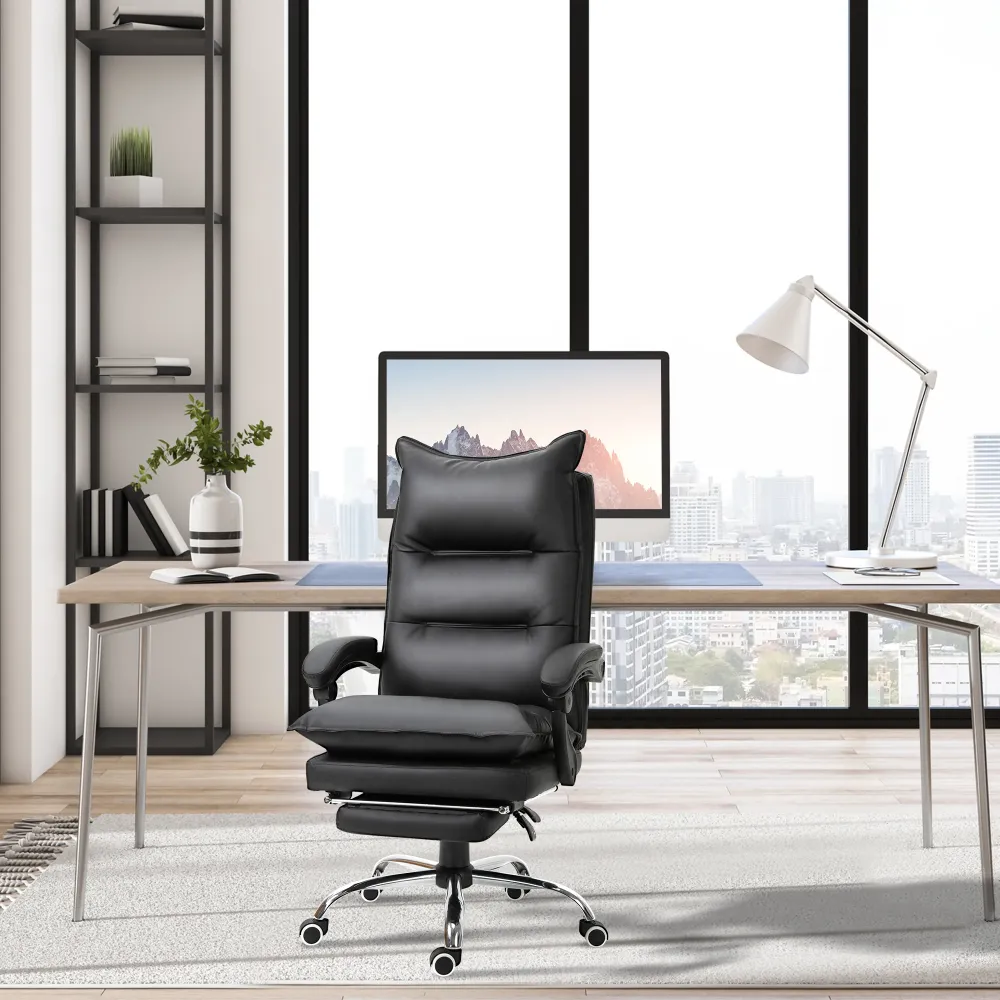 Easycomfort Poltrona da Ufficio Finta Pelle Nera, Sedia Direzionale Altezza Regolabile con Schiena Alta Reclinabile 155° e...