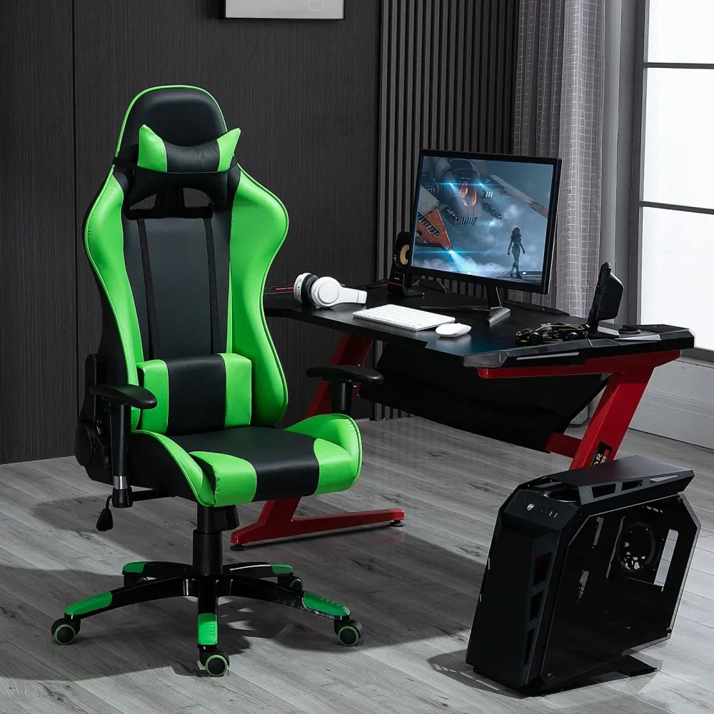 EASYCOMFORT Poltrona da Ufficio Gaming Girevole Reclinabile Nero e Verde Ecopelle