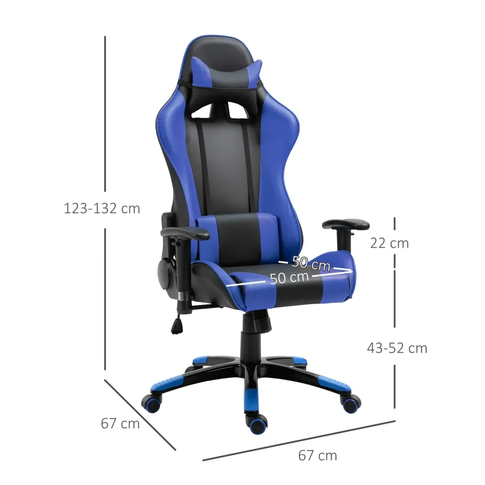EASYCOMFORT Poltrona da Ufficio Gaming Girevole Reclinabile Nero e Blu Ecopelle