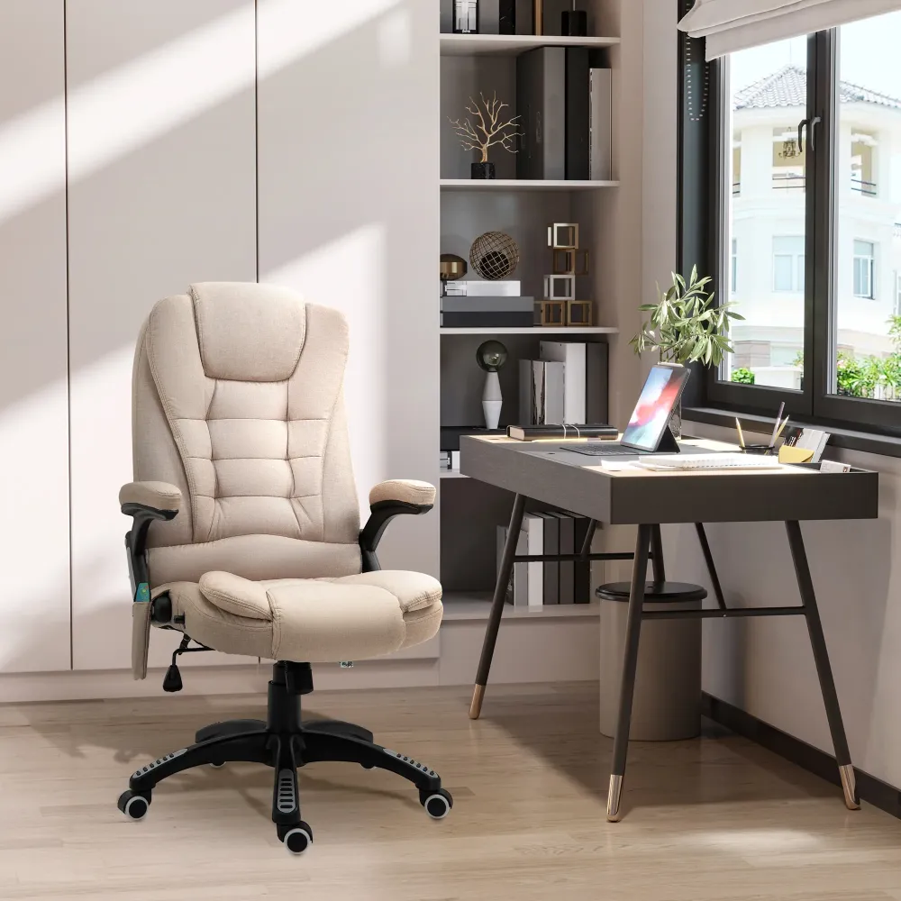 Easycomfort Poltrona da Ufficio Massaggiante con Altezza Regolabile, 6 Punti di Massaggio e Riscaldamento, Beige