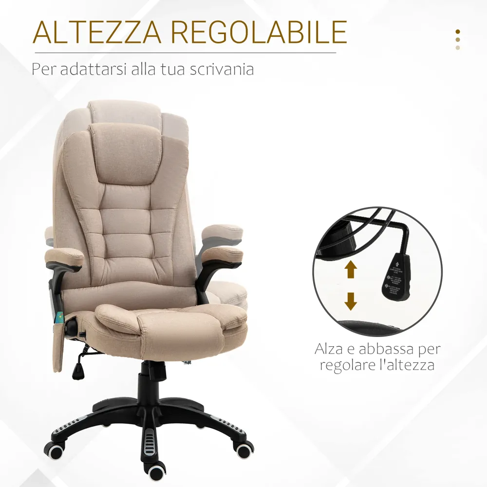 Easycomfort Poltrona da Ufficio Massaggiante con Altezza Regolabile, 6 Punti di Massaggio e Riscaldamento, Beige