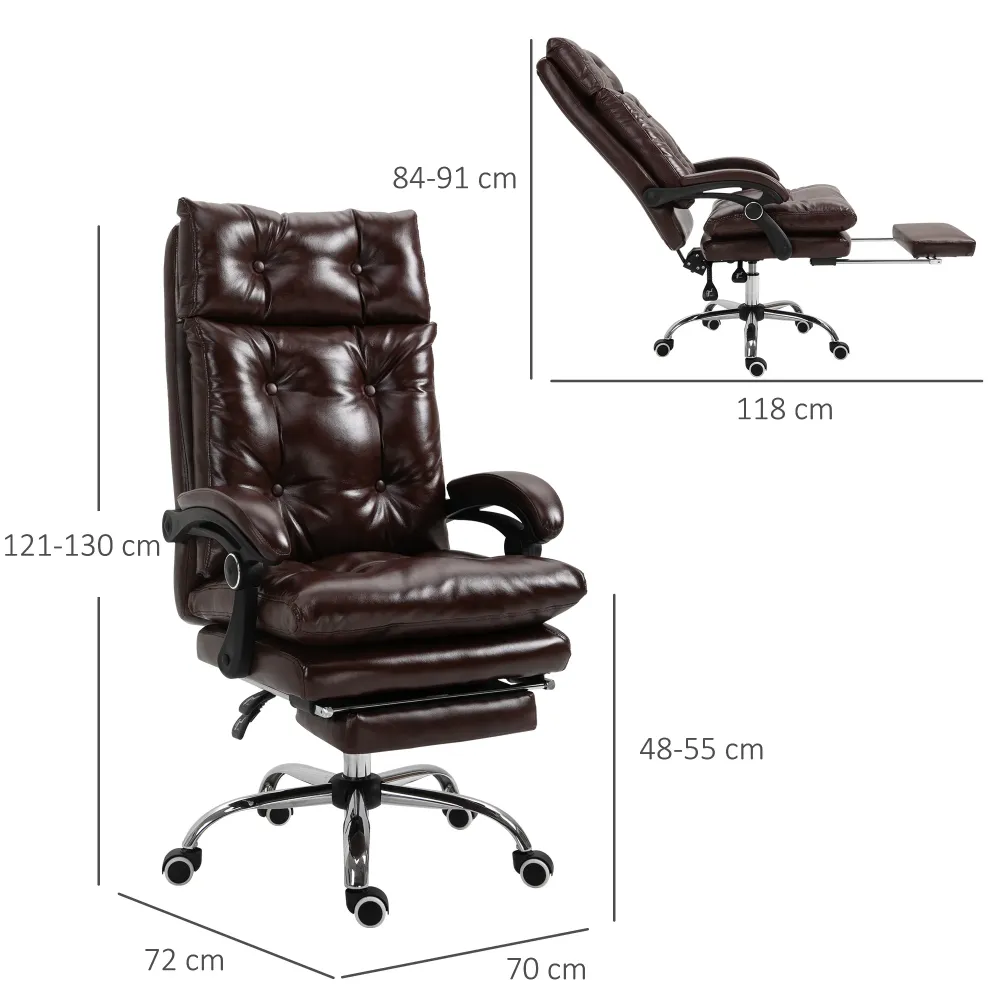 Easycomfort Poltrona Ufficio Presidenziale Similpelle Marrone Stile Chesterfield, Schienale Reclinabile 135° e Poggiapiedi
