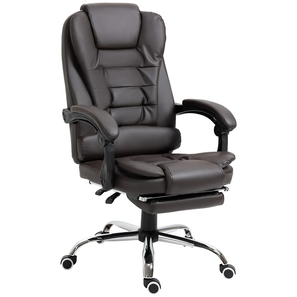 EasyComfort Poltrona da Ufficio Reclinabile stile Presidenziale con Poggiapiedi, 64.5x69x109-117 cm, color Caffè