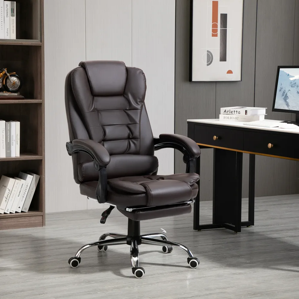 EasyComfort Poltrona da Ufficio Reclinabile stile Presidenziale con Poggiapiedi, 64.5x69x109-117 cm, color Caffè