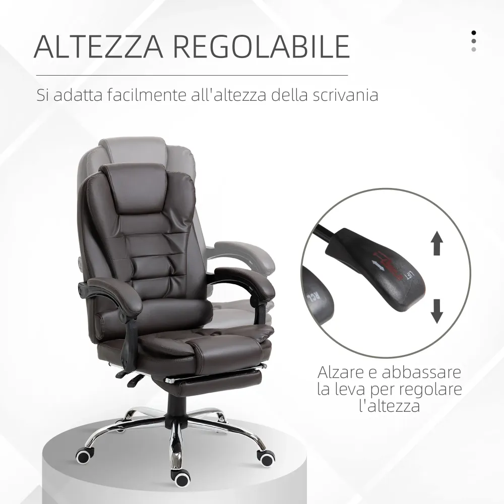 EasyComfort Poltrona da Ufficio Reclinabile stile Presidenziale con Poggiapiedi, 64.5x69x109-117 cm, color Caffè