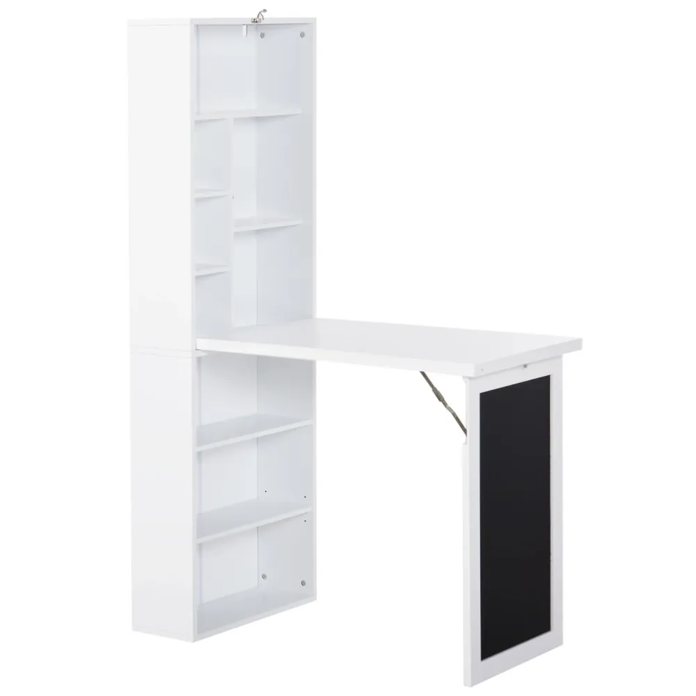 EASYCOMFORT Scrivania Pieghevole con Libreria e Lavagna per Camera e Ufficio, Tavolo da Pranzo Scomparsa Salvaspazio, Bian...