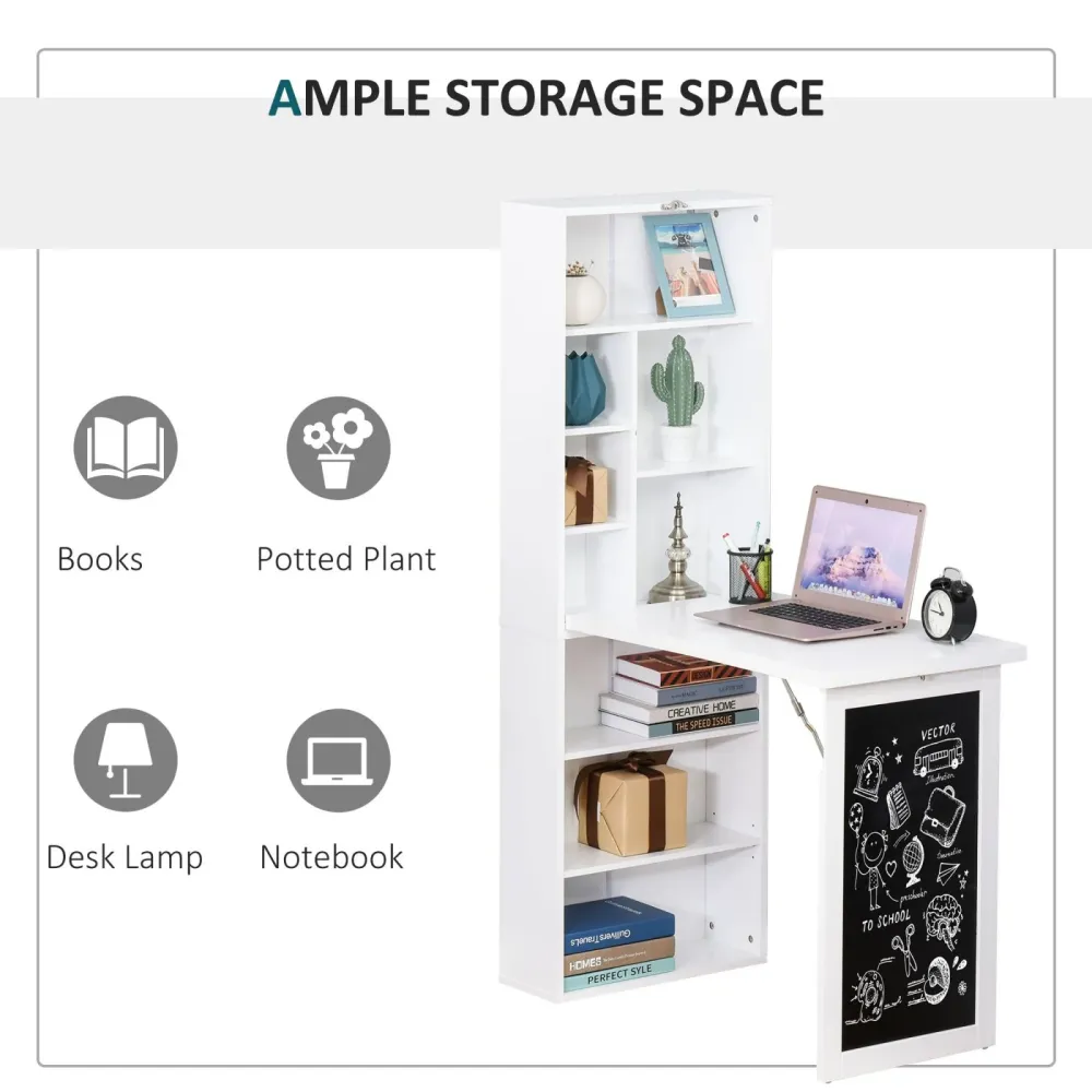 EASYCOMFORT Scrivania Pieghevole con Libreria e Lavagna per Camera e Ufficio, Tavolo da Pranzo Scomparsa Salvaspazio, Bian...