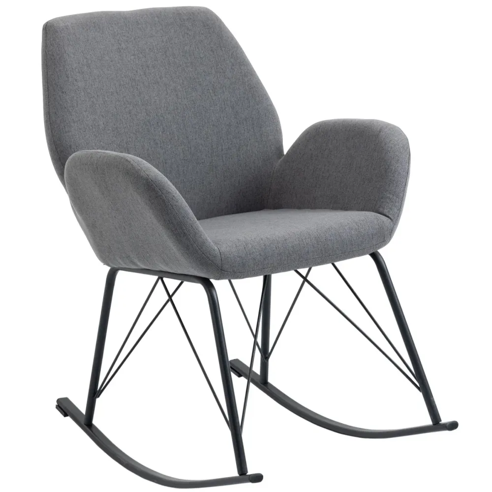 EASYCOMFORT Sedia Dondolo Moderna Imbottita Metallo e Tessuto per Soggiorno e Salotto, 65x80x88cm - Grigio