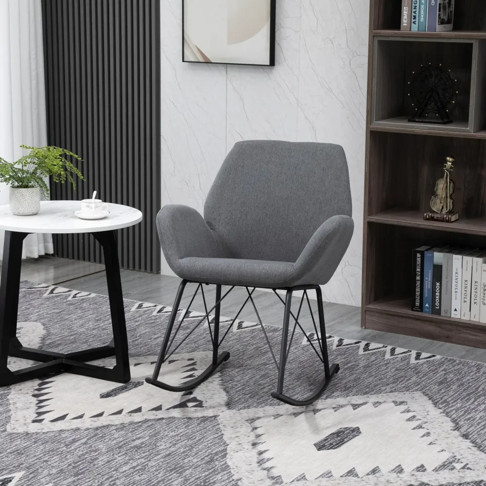 EASYCOMFORT Sedia Dondolo Moderna Imbottita Metallo e Tessuto per Soggiorno e Salotto, 65x80x88cm - Grigio