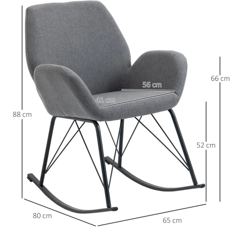 EASYCOMFORT Sedia Dondolo Moderna Imbottita Metallo e Tessuto per Soggiorno e Salotto, 65x80x88cm - Grigio