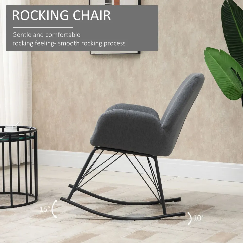 EASYCOMFORT Sedia Dondolo Moderna Imbottita Metallo e Tessuto per Soggiorno e Salotto, 65x80x88cm - Grigio