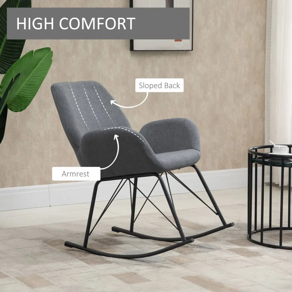 EASYCOMFORT Sedia Dondolo Moderna Imbottita Metallo e Tessuto per Soggiorno e Salotto, 65x80x88cm - Grigio