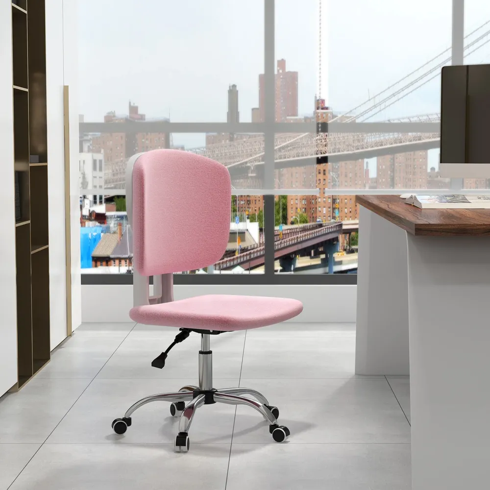 Easycomfort Sedia Ergonomica ad Altezza Regolabile Tessuto Effetto Lino con Schienale Ricurvo, 48x53x80-90 cm, Rosa
