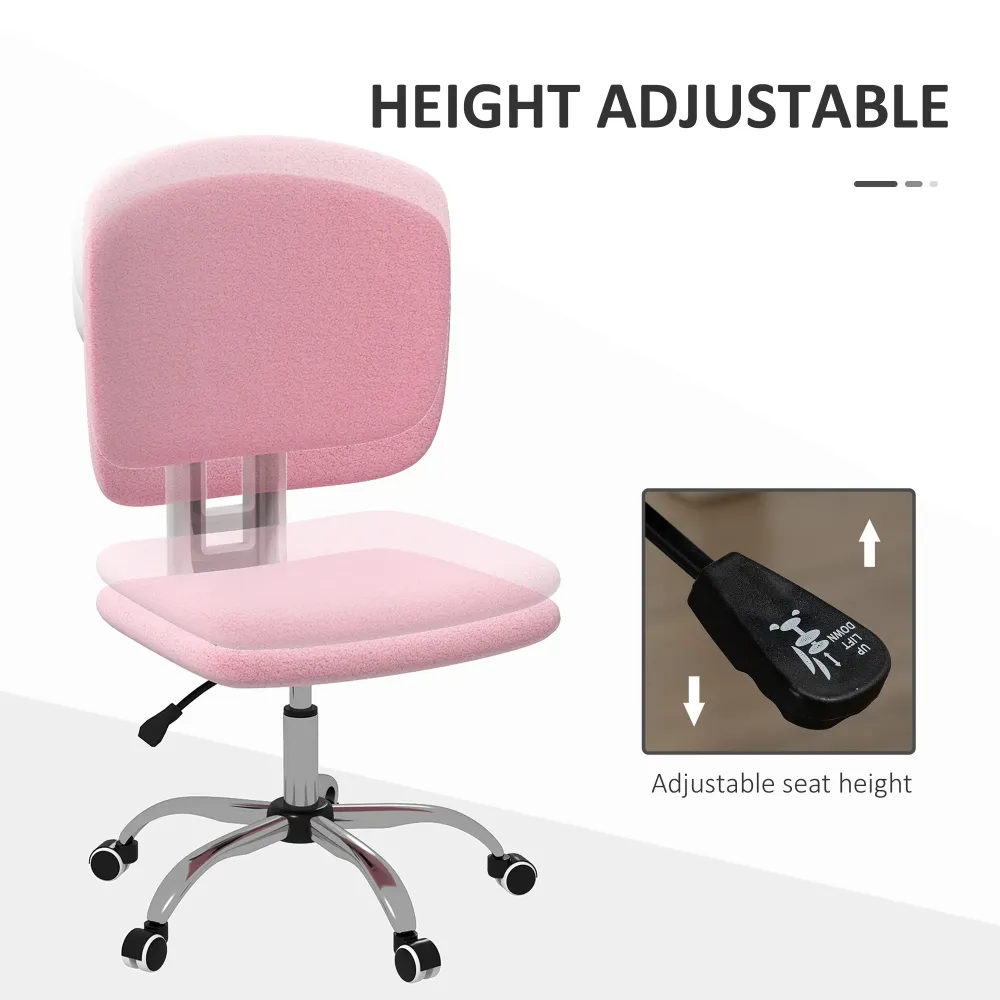Easycomfort Sedia Ergonomica ad Altezza Regolabile Tessuto Effetto Lino con Schienale Ricurvo, 48x53x80-90 cm, Rosa
