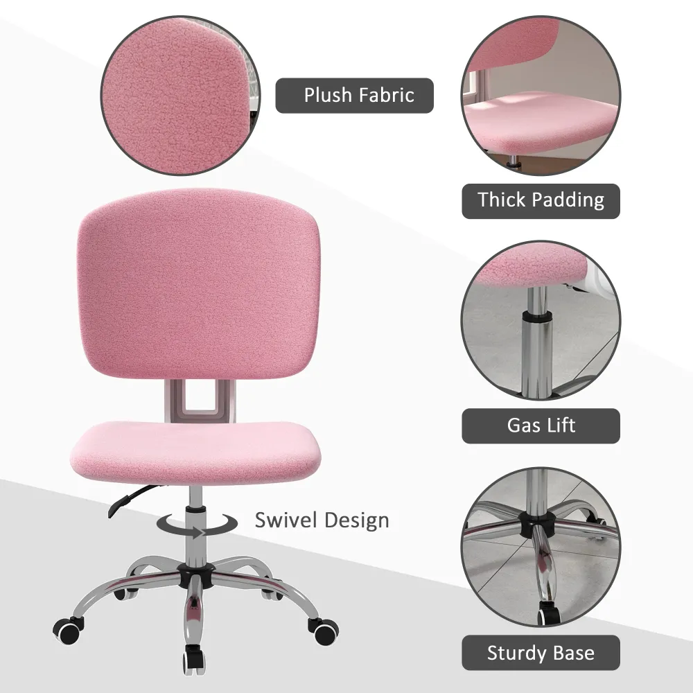 Easycomfort Sedia Ergonomica ad Altezza Regolabile Tessuto Effetto Lino con Schienale Ricurvo, 48x53x80-90 cm, Rosa