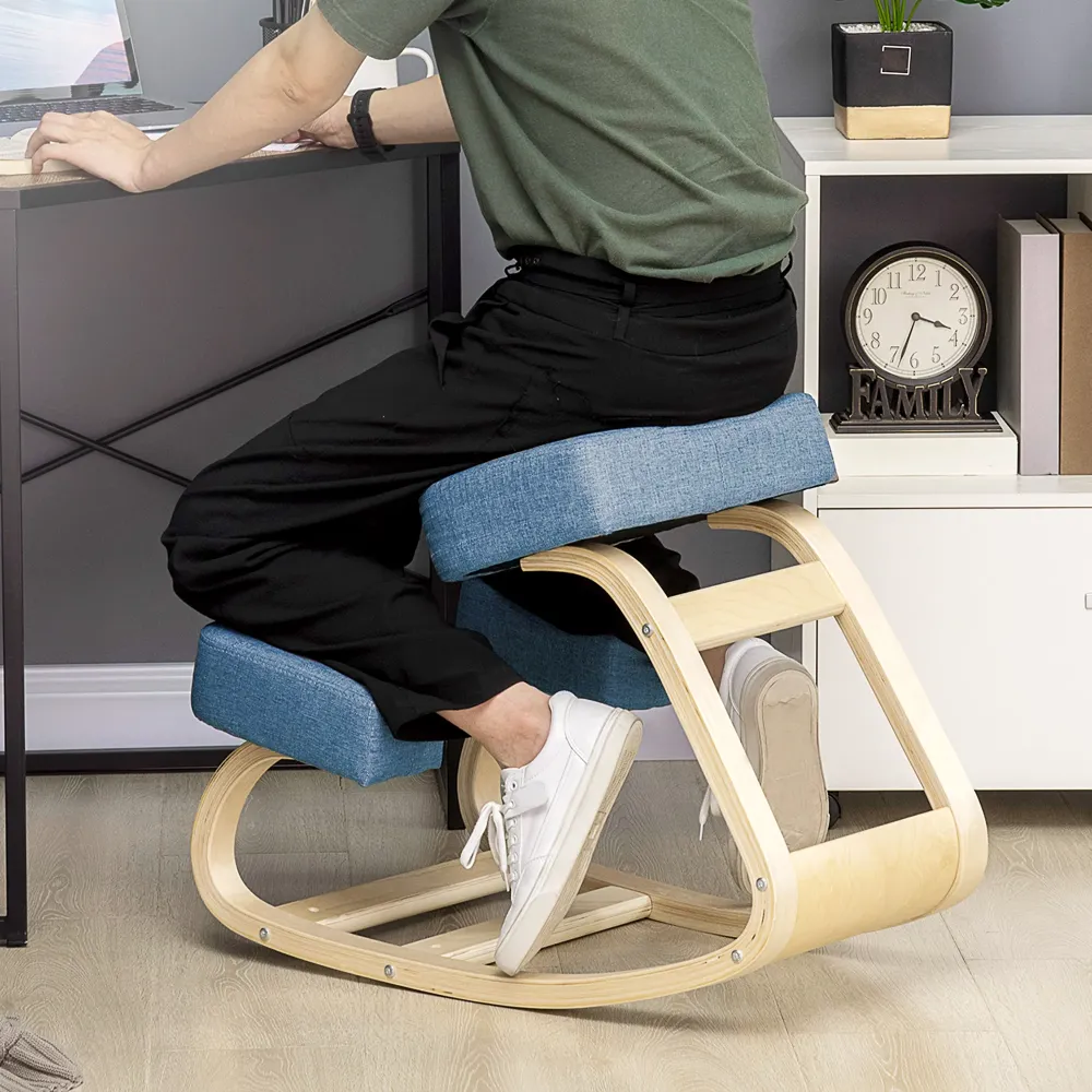 EasyComfort Sedia Ergonomica con Inginocchiatoio Legno di Betulla e Cuscino, 51x69x58cm, Blu