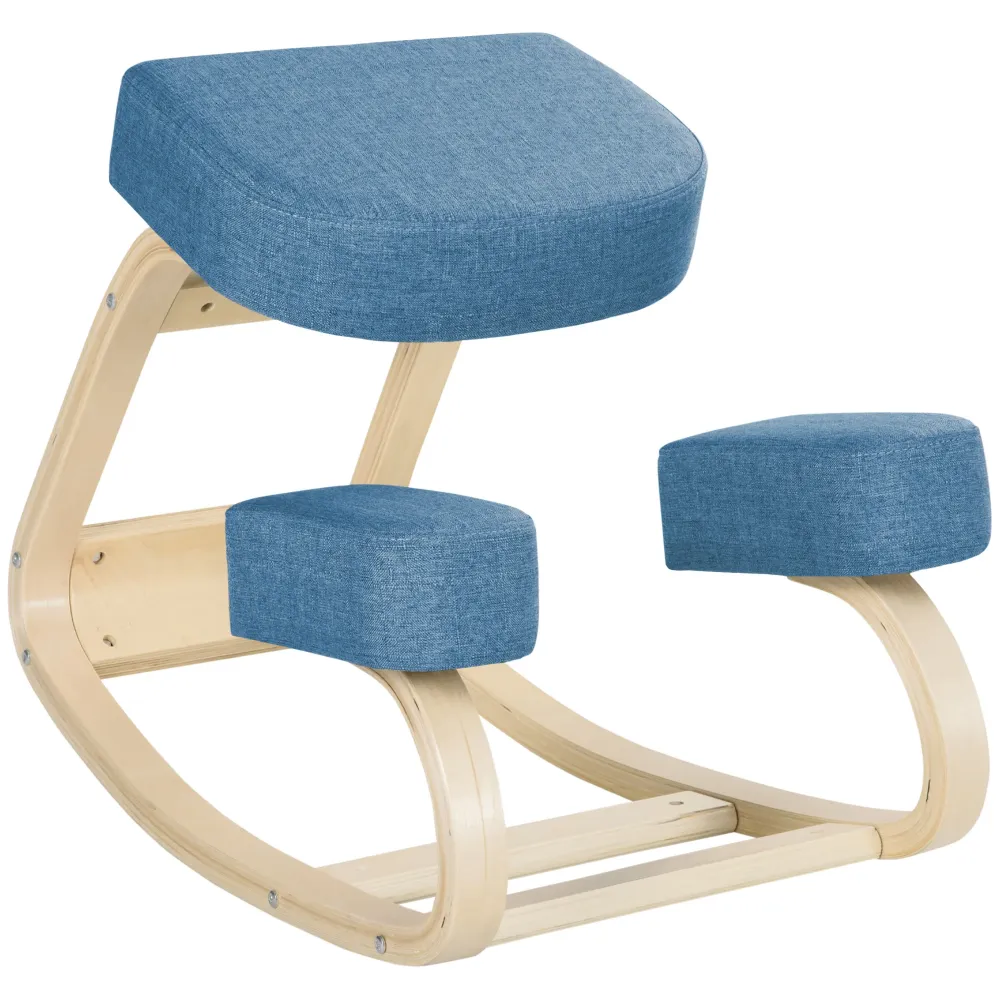 EasyComfort Sedia Ergonomica con Inginocchiatoio Legno di Betulla e Cuscino, 51x69x58cm, Blu