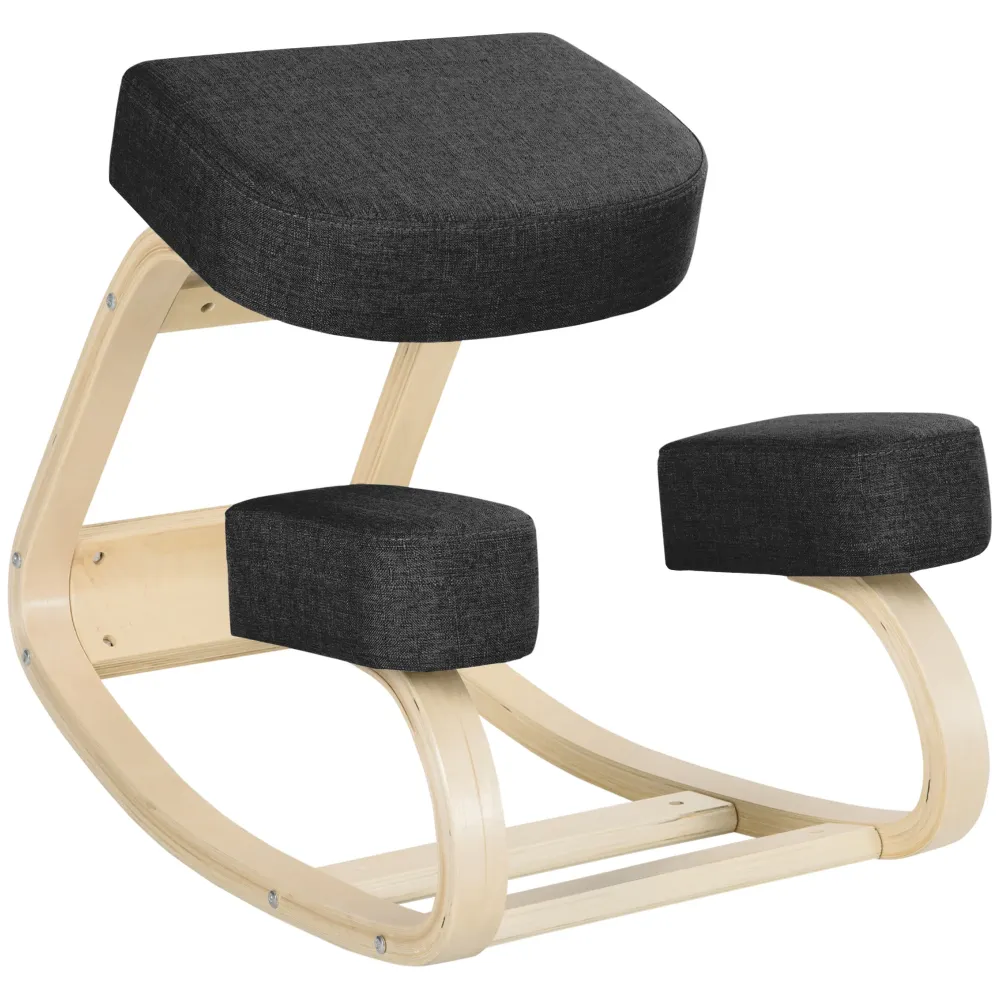 EasyComfort Sedia Ergonomica con Inginocchiatoio Legno di Betulla e Cuscino, 51x69x58cm, Nero