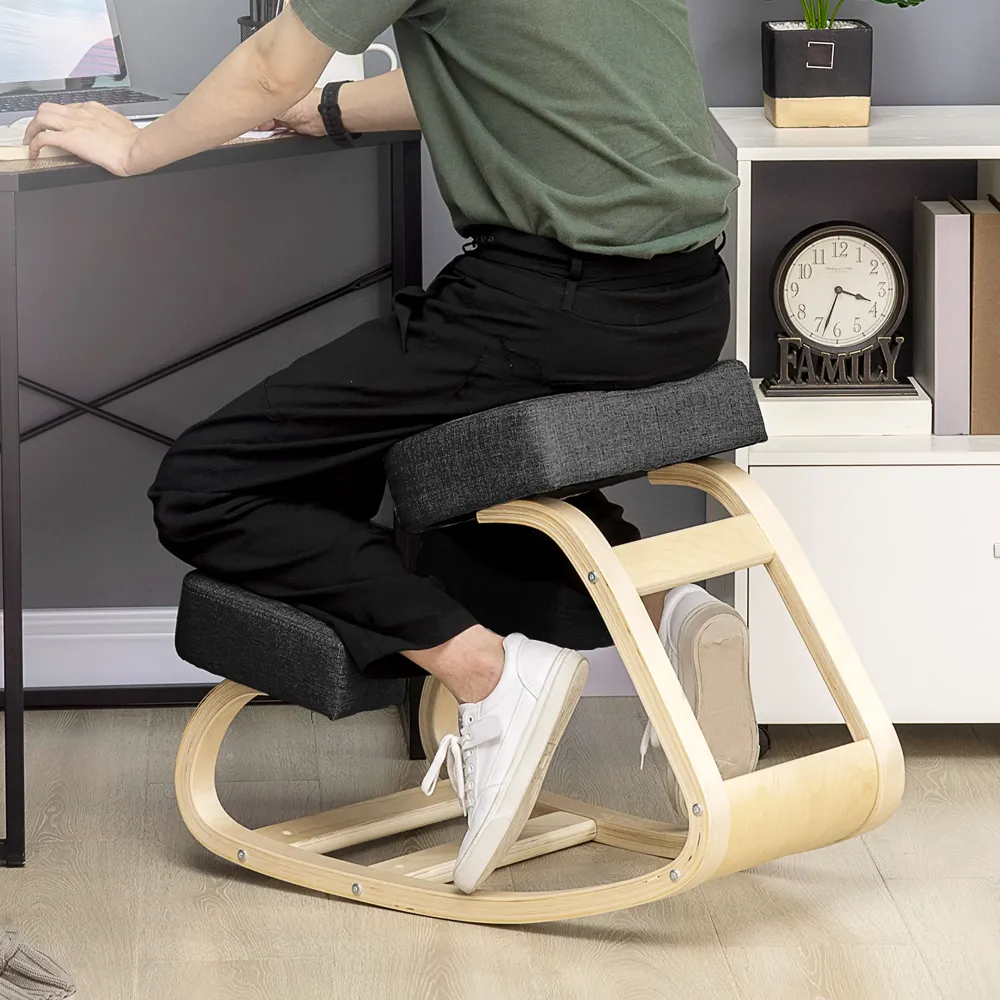 EasyComfort Sedia Ergonomica con Inginocchiatoio Legno di Betulla e Cuscino, 51x69x58cm, Nero