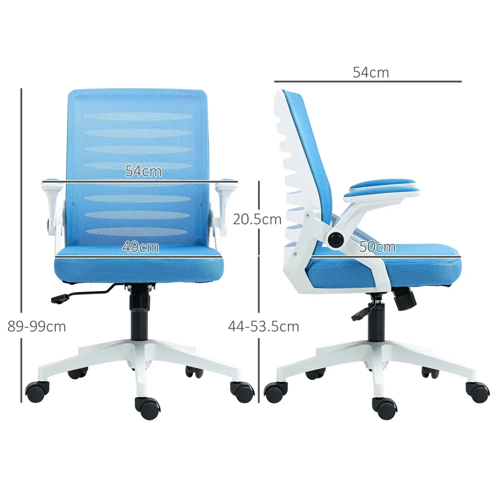 EasyComfort Sedia Ergonomica Girevole ad Altezza Regolabile con Braccioli, 54x54x89-99 cm, Bianca e Azzurra