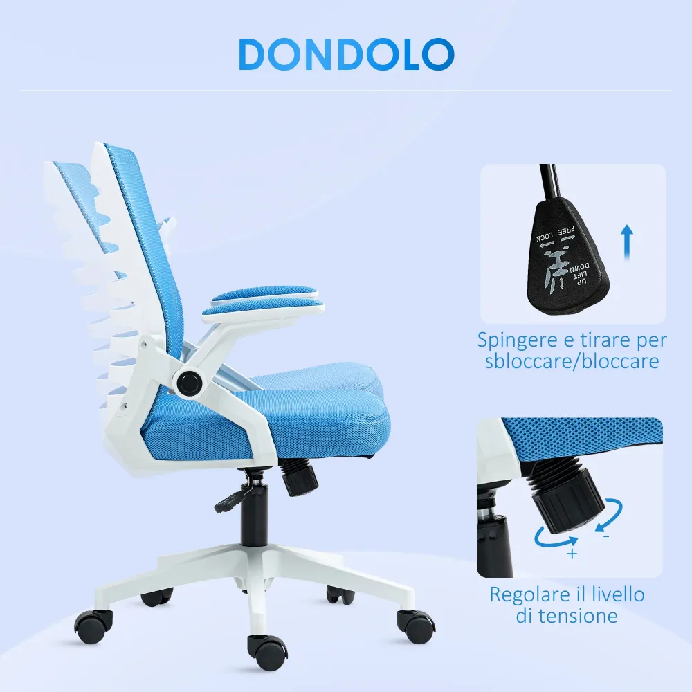 EasyComfort Sedia Ergonomica Girevole ad Altezza Regolabile con Braccioli, 54x54x89-99 cm, Bianca e Azzurra