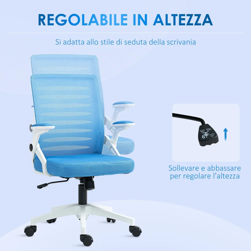 EasyComfort Sedia Ergonomica Girevole ad Altezza Regolabile con Braccioli, 54x54x89-99 cm, Bianca e Azzurra