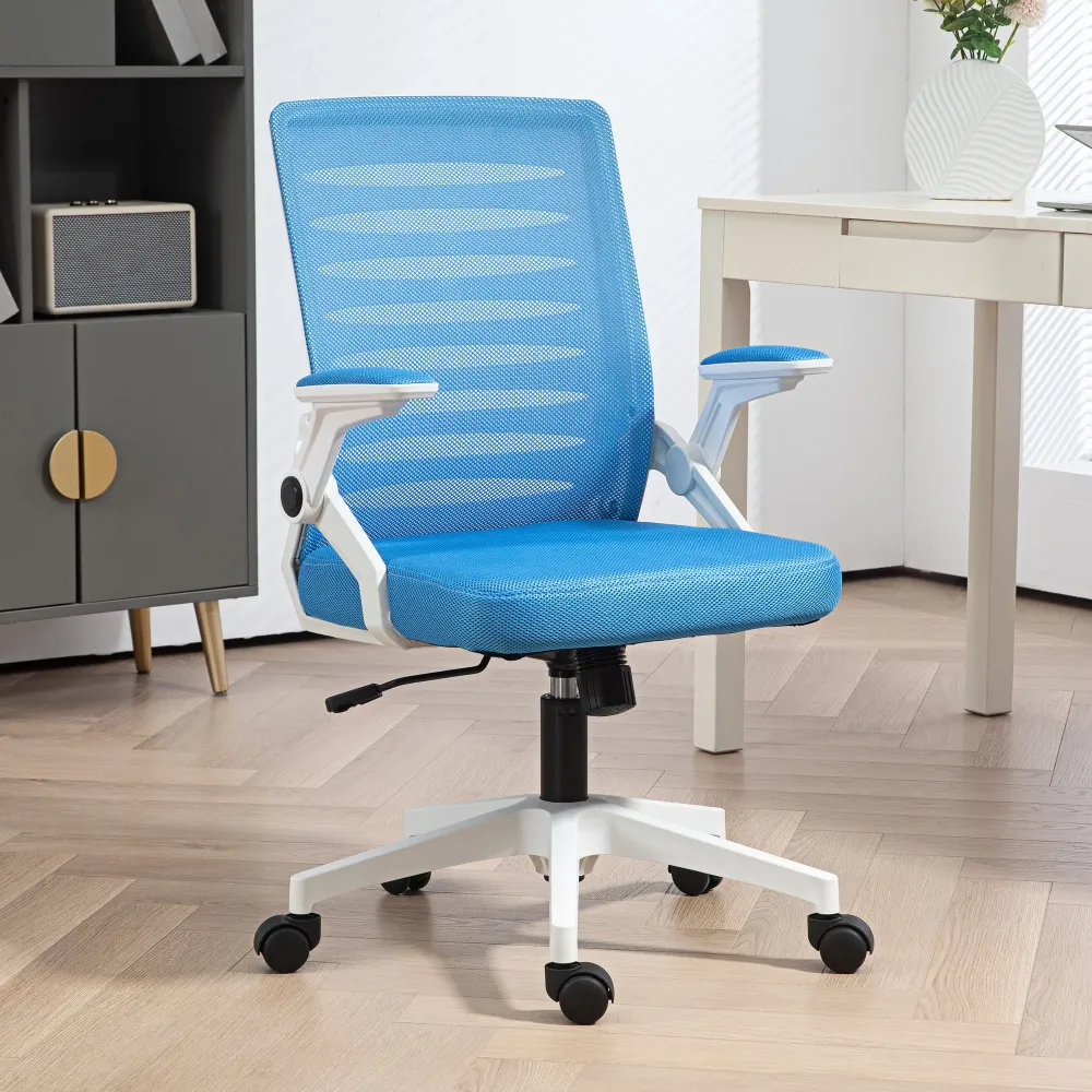EasyComfort Sedia Ergonomica Girevole ad Altezza Regolabile con Braccioli, 54x54x89-99 cm, Bianca e Azzurra