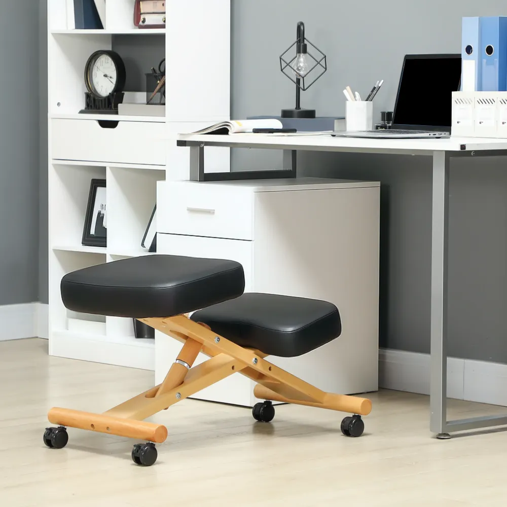 EasyComfort Sedia Ergonomica Posturale con Inginocchiatoio, Altezza Regolabile e Rotelle Legno, Nero