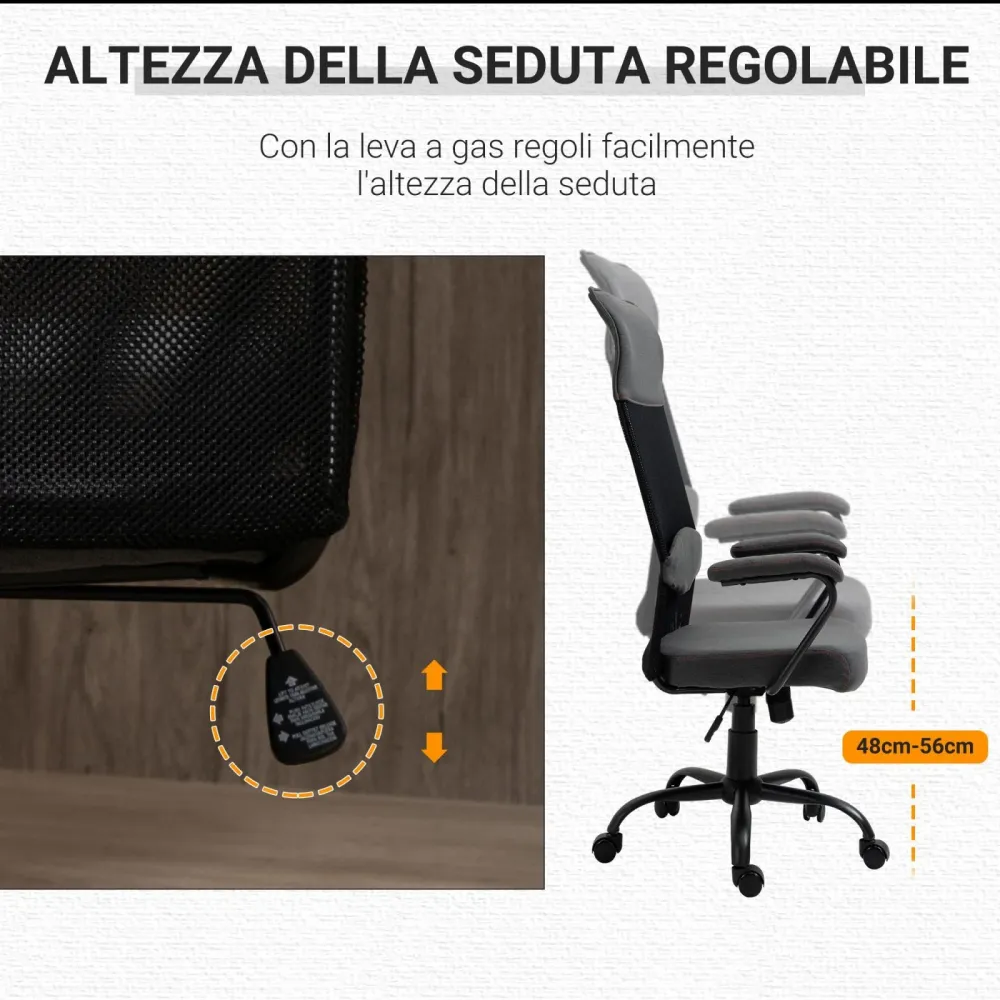 EASYCOMFORT Sedia Ergonomica Regolabile Tessuto - Grigio Nero