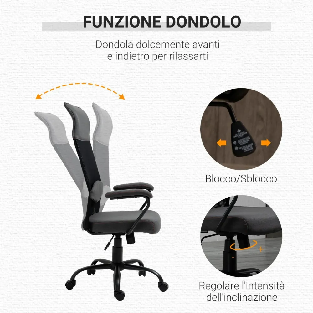 EASYCOMFORT Sedia Ergonomica Regolabile Tessuto - Grigio Nero