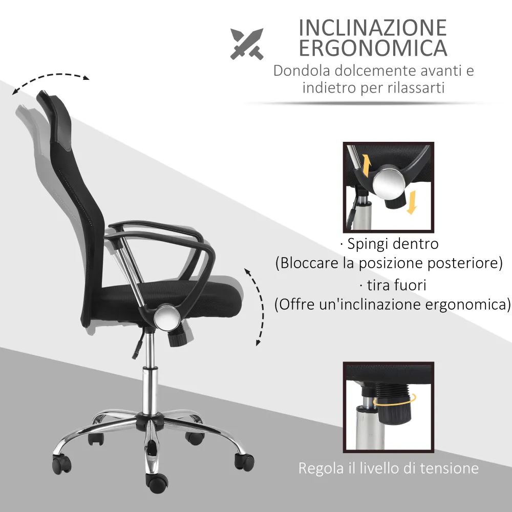 Easycomfort Sedia Ergonomica da Ufficio Girevole e Dondolo con Ruote, Altezza Regolabile e Schienale Rete, 63x65x109-119cm...