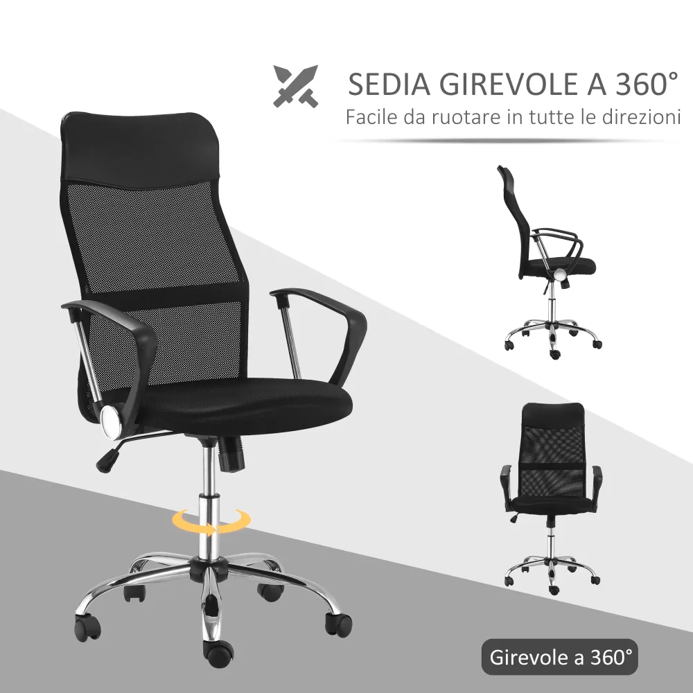 Easycomfort Sedia Ergonomica da Ufficio Girevole e Dondolo con Ruote, Altezza Regolabile e Schienale Rete, 63x65x109-119cm...