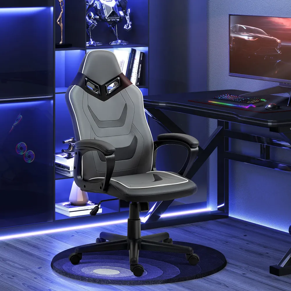 EASYCOMFORT Sedia da Gaming ad Altezza Regolabile con Funzione Dondolo, per Casa e Ufficio, 60x63x113-125 cm, Grigia e Nera