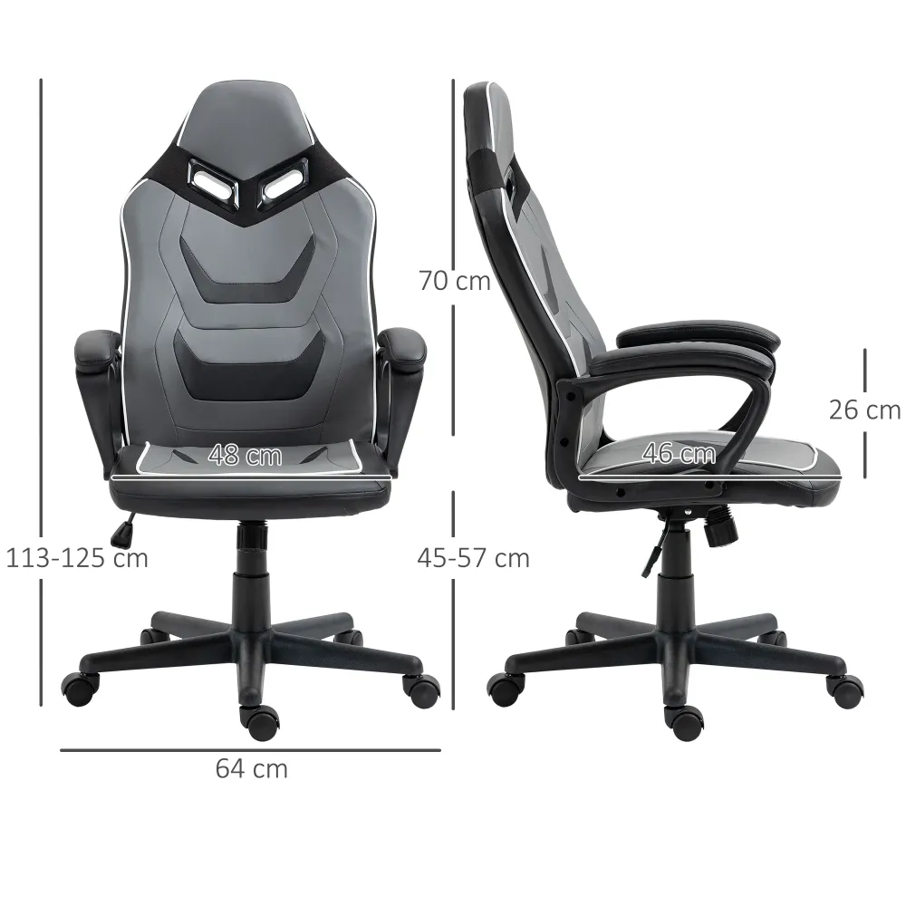EASYCOMFORT Sedia da Gaming ad Altezza Regolabile con Funzione Dondolo, per Casa e Ufficio, 60x63x113-125 cm, Grigia e Nera