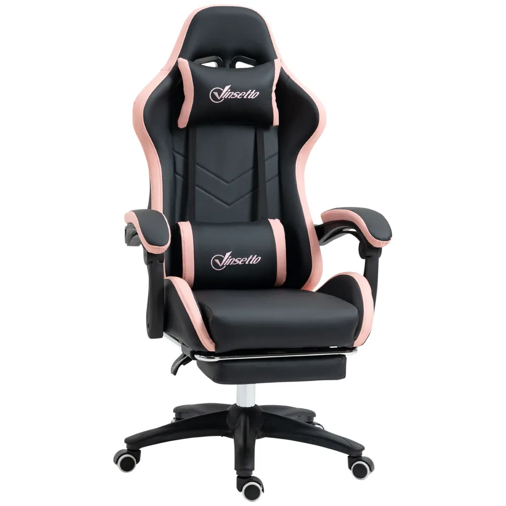 Easycomfort Sedia da Gaming ad Altezza Regolabile con Poggiatesta, 65x65x121-129 cm, Rosa e Nero