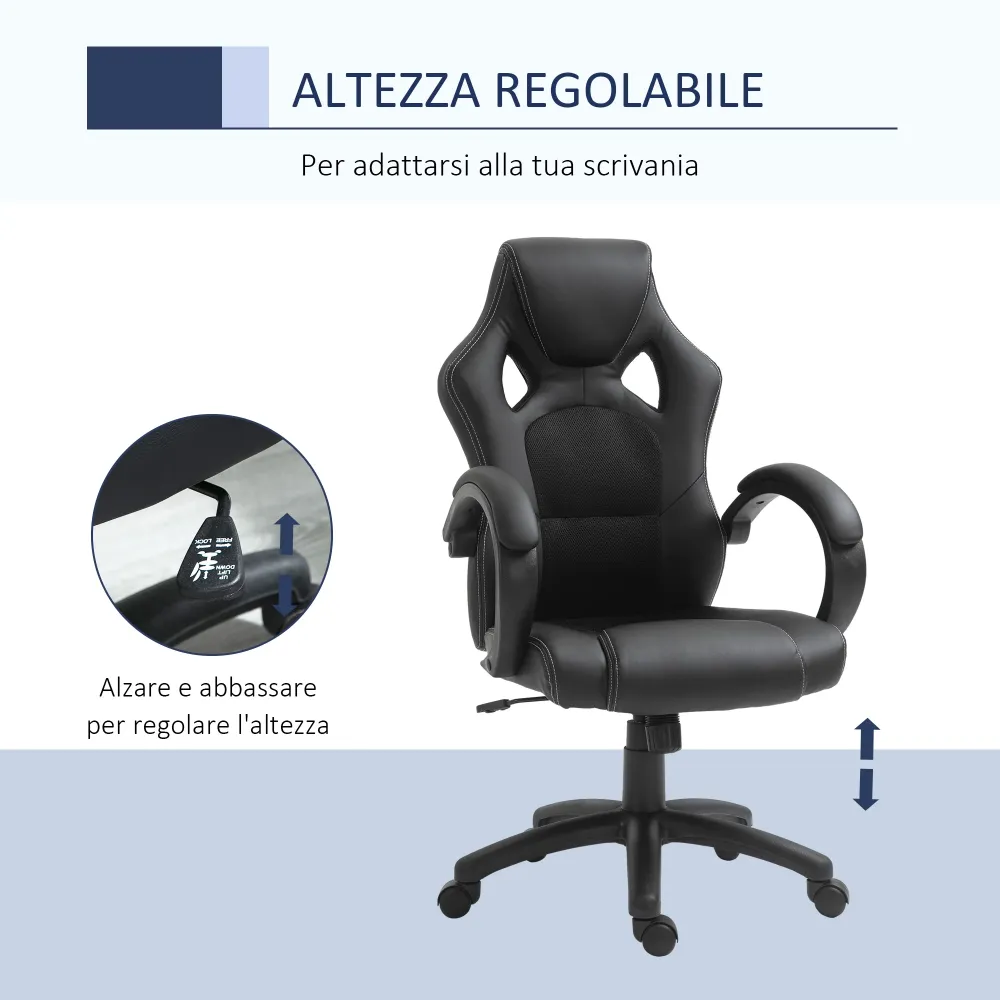 Easycomfort Sedia da Gaming ad Altezza Regolabile, Sedia da Ufficio con Funzione Dondolo, Girevole e Reclinabile, 71x61x10...