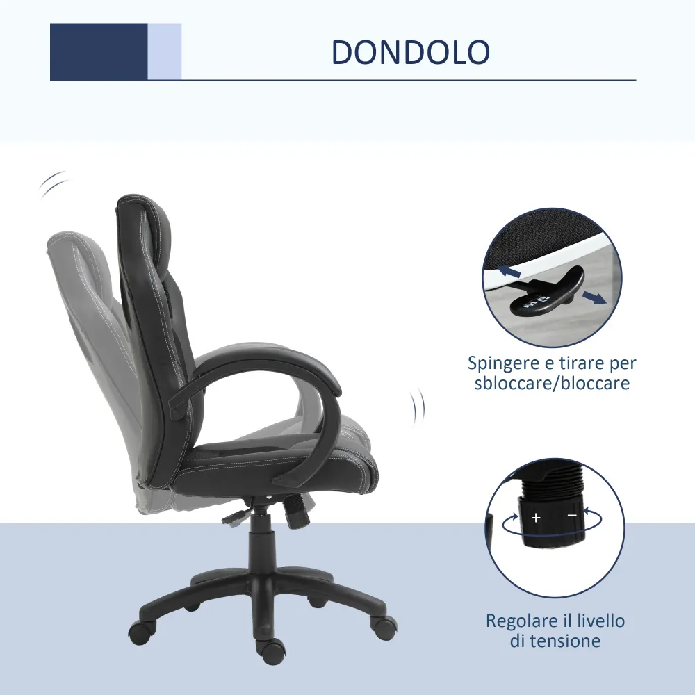Easycomfort Sedia da Gaming ad Altezza Regolabile, Sedia da Ufficio con Funzione Dondolo, Girevole e Reclinabile, 71x61x10...