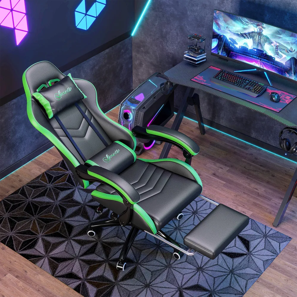 EasyComfort Sedia da Gaming con Altezza Regolabile e Schienale Reclinabile, 65x65x121-129 cm, Nero e Verde