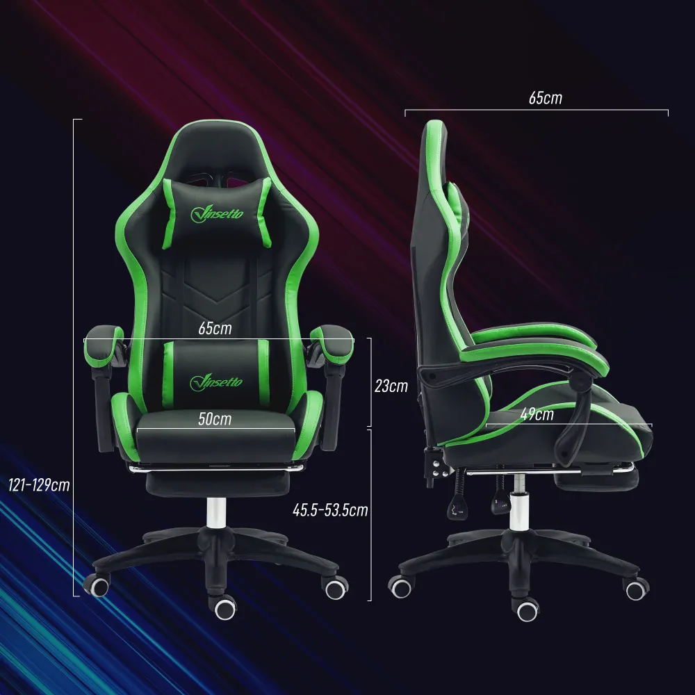 EasyComfort Sedia da Gaming con Altezza Regolabile e Schienale Reclinabile, 65x65x121-129 cm, Nero e Verde