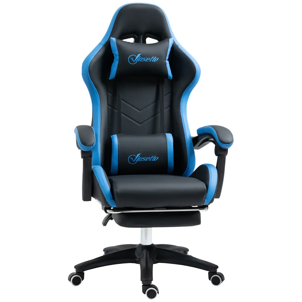 EASYCOMFORT Sedia da Gaming con Altezza Regolabile e Schienale Reclinabile, 65x65x121-129 cm, Blu e Nero