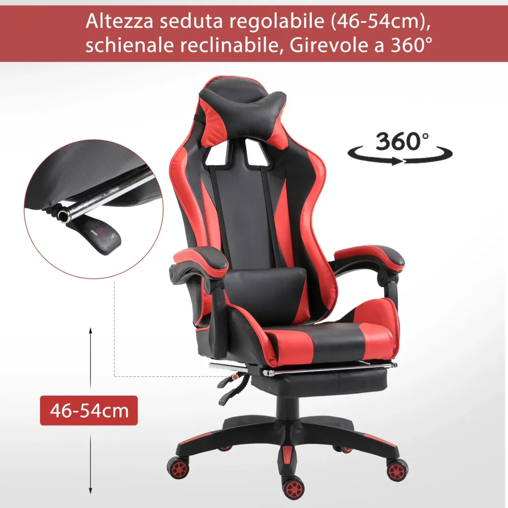 EasyComfort Sedia da Gaming con Poggiapiedi Estendibile, Poltrona Gaming Ergonomica Reclinabile Ecopelle 66×60×127-134cm R...