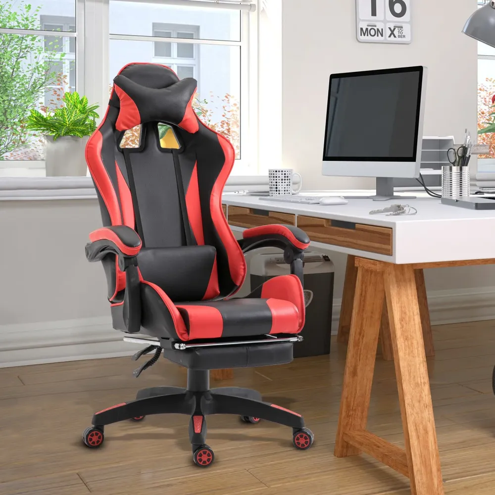 EasyComfort Sedia da Gaming con Poggiapiedi Estendibile, Poltrona Gaming Ergonomica Reclinabile Ecopelle 66×60×127-134cm R...