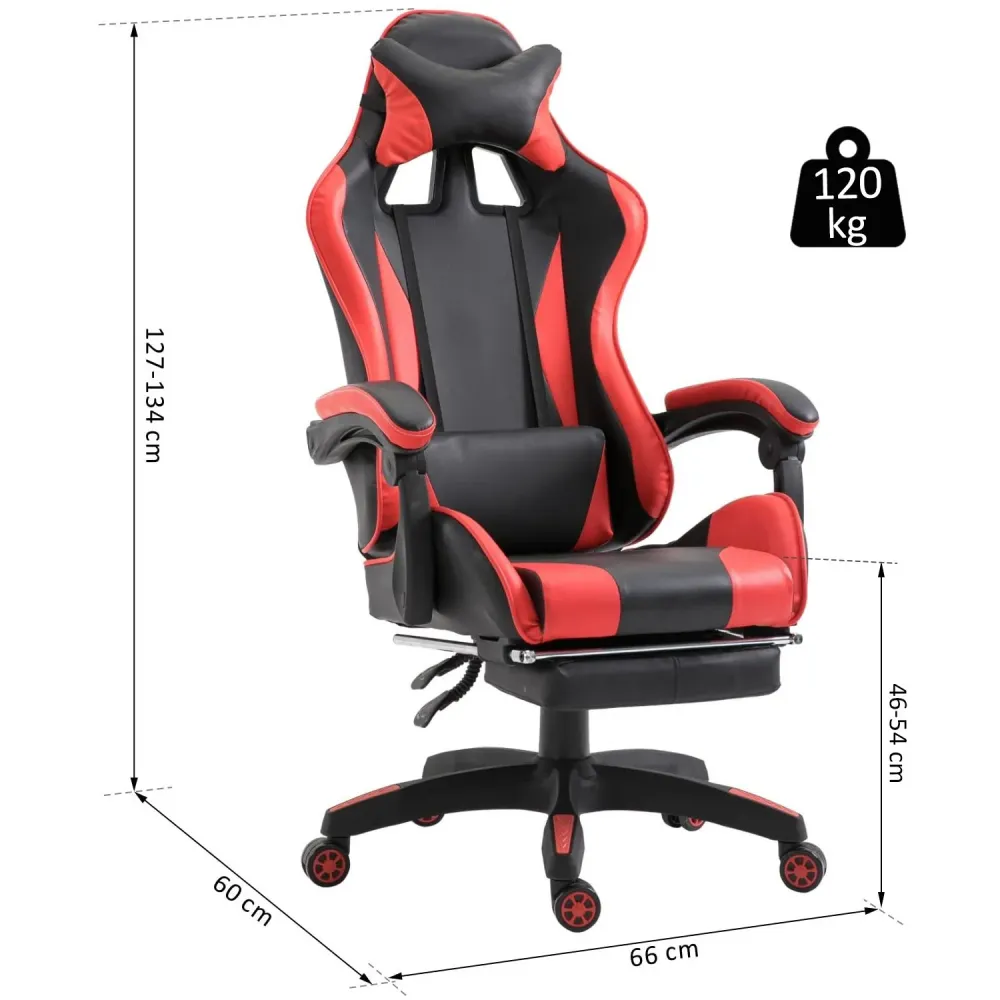 EasyComfort Sedia da Gaming con Poggiapiedi Estendibile, Poltrona Gaming Ergonomica Reclinabile Ecopelle 66×60×127-134cm R...