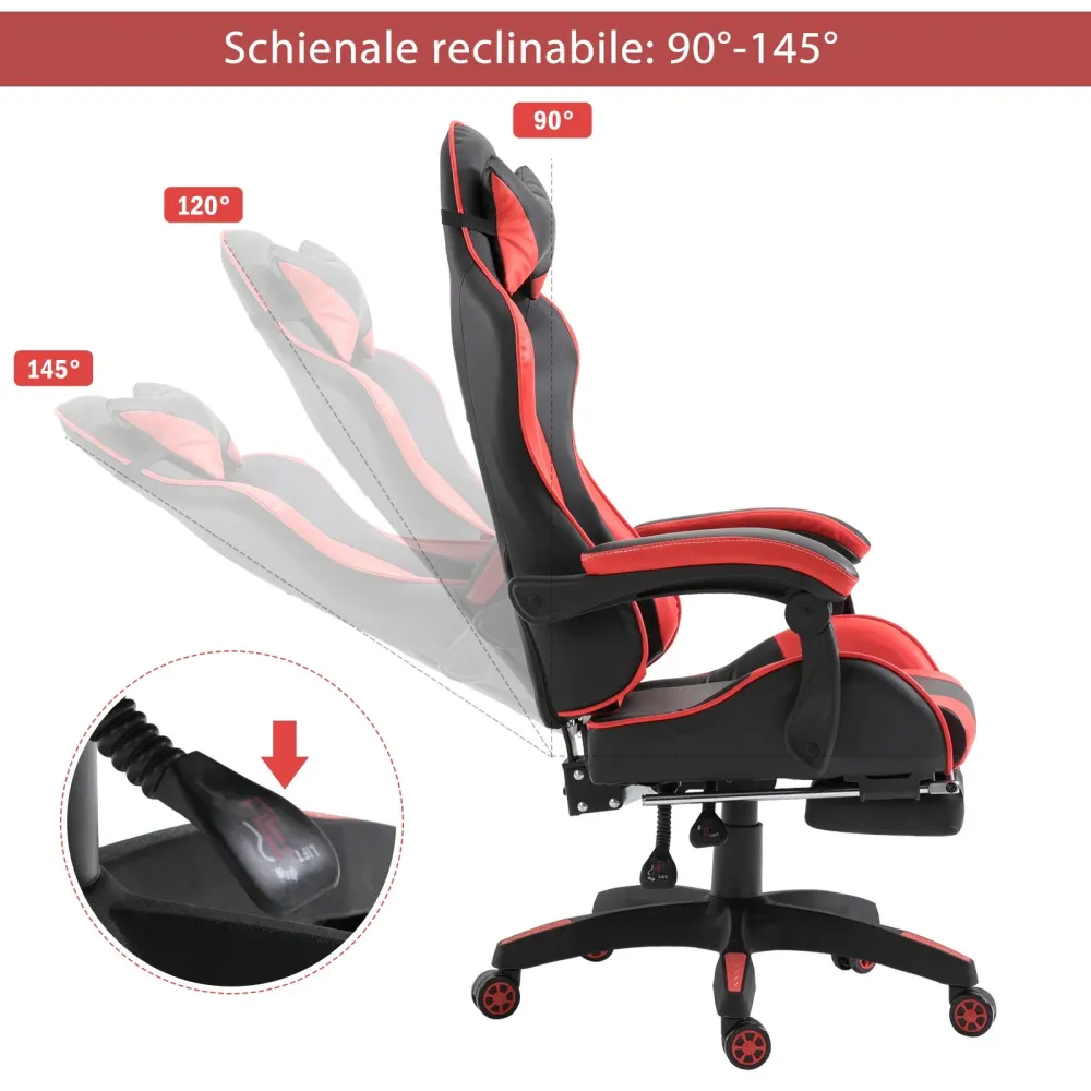 EasyComfort Sedia da Gaming con Poggiapiedi Estendibile, Poltrona Gaming Ergonomica Reclinabile Ecopelle 66×60×127-134cm R...