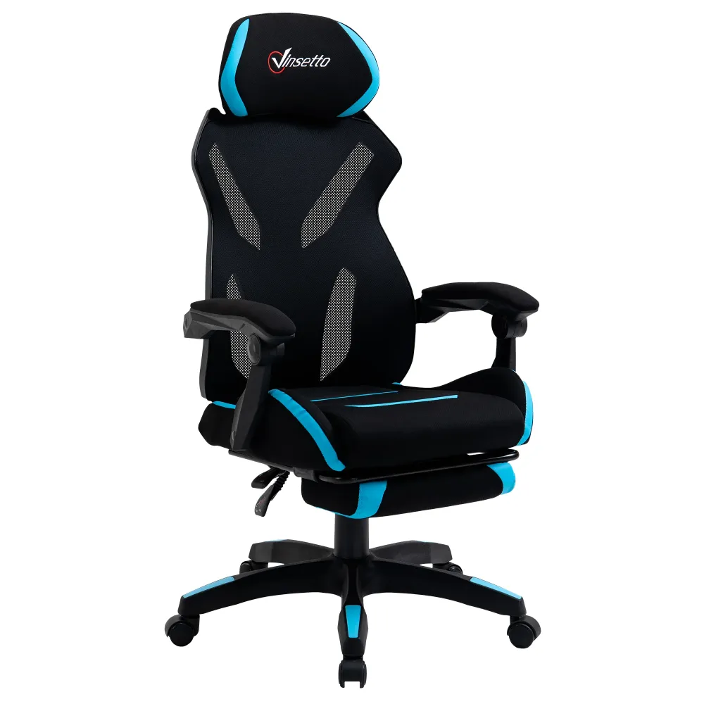 Easycomfort Sedia da Gaming con Supporto Lombare, Sedia Ufficio Ergonomica con Altezza Regolabile Tessuto Nero e Blu, 65x6...