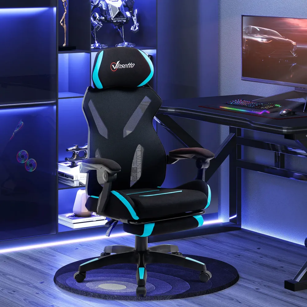 Easycomfort Sedia da Gaming con Supporto Lombare, Sedia Ufficio Ergonomica con Altezza Regolabile Tessuto Nero e Blu, 65x6...