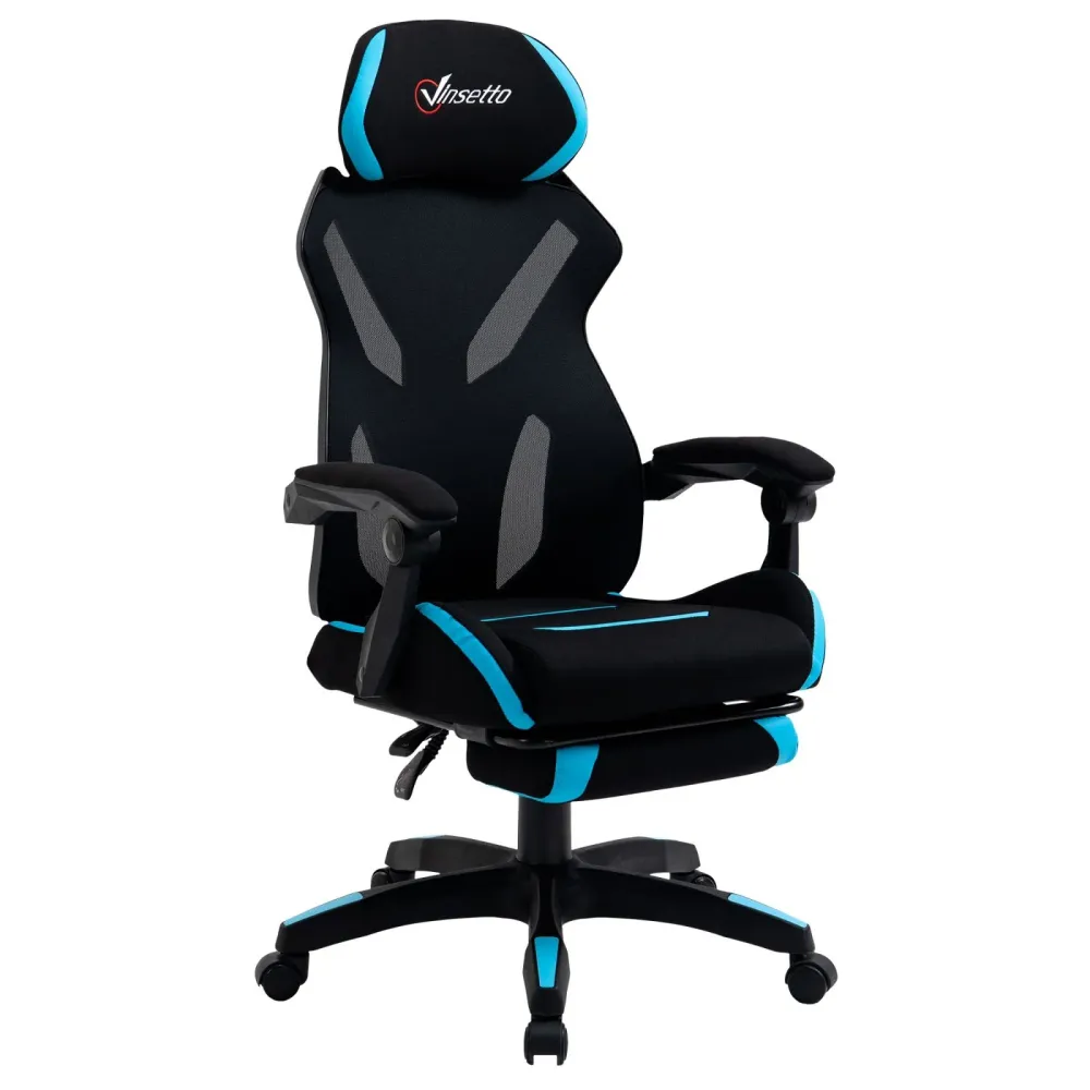 Easycomfort Sedia da Gaming con Supporto Lombare, Sedia Ufficio Ergonomica con Altezza Regolabile Tessuto Nero e Blu, 65x6...
