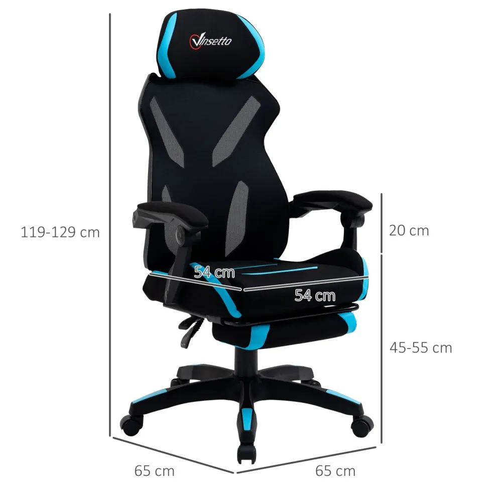 Easycomfort Sedia da Gaming con Supporto Lombare, Sedia Ufficio Ergonomica con Altezza Regolabile Tessuto Nero e Blu, 65x6...