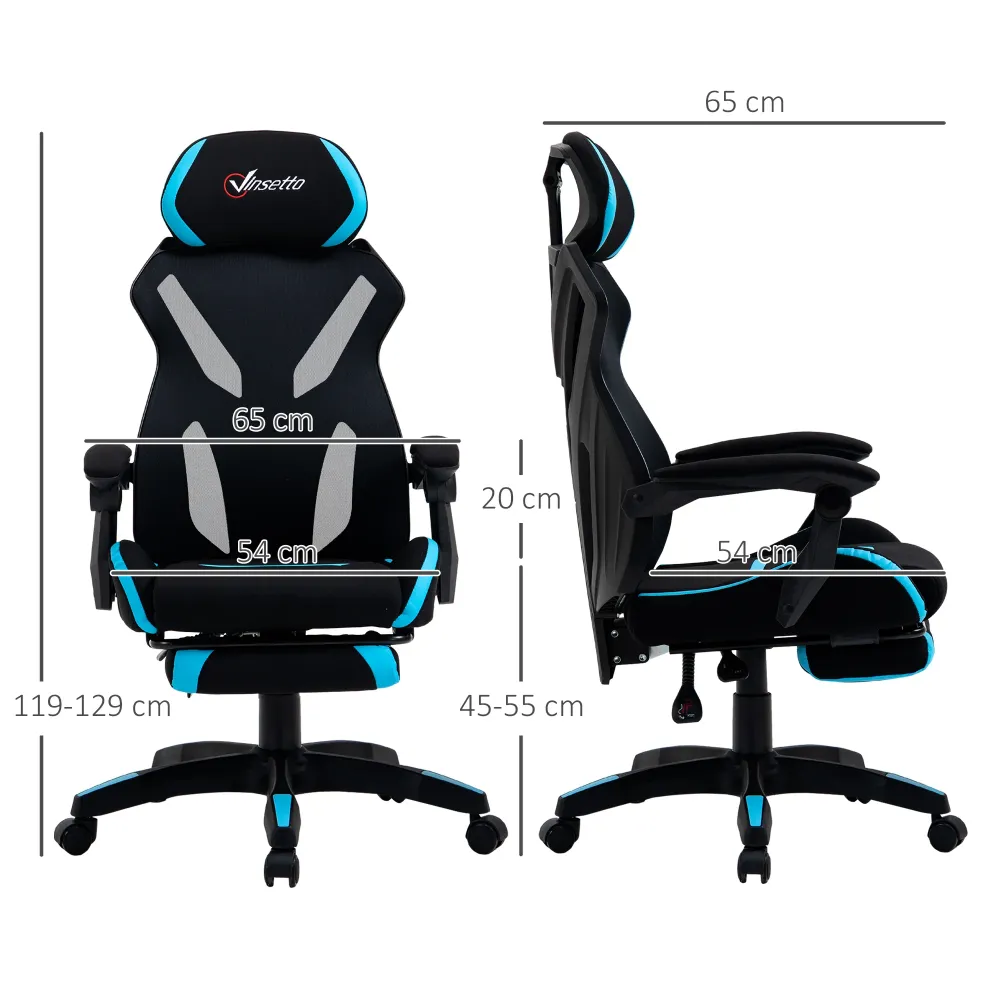 Easycomfort Sedia da Gaming con Supporto Lombare, Sedia Ufficio Ergonomica con Altezza Regolabile Tessuto Nero e Blu, 65x6...